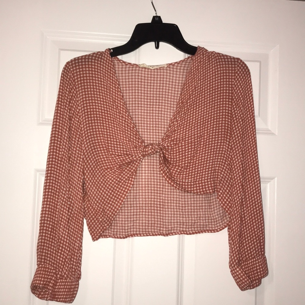 Red Gingham Tie Front Top